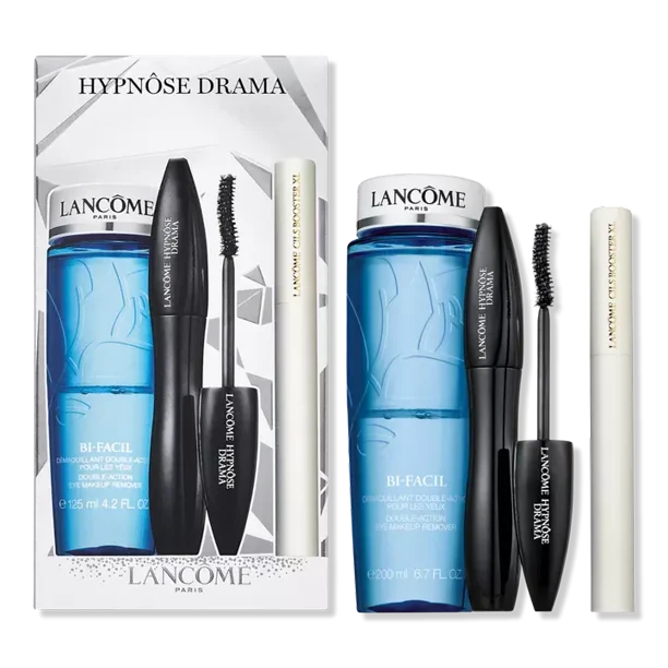 Lancome Hypnose Drama Holiday Mascara Gift Set: Full Size Cils Booster XL Enhancing Lash Primer (0.18 oz) Full Size Hypnôse Drama Mascara (0.22 oz) Size Bi-Facil Double-Action Eye Remover -