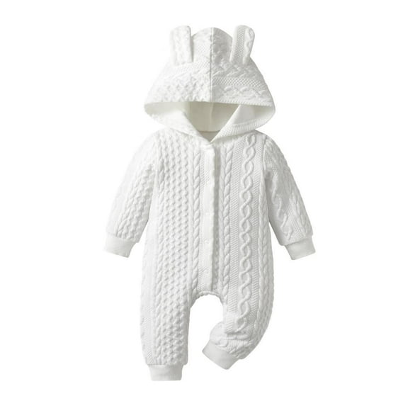 Infant Baby Boy Girl Knit Sweater Romper Long Sleeve Hooded Button Up Winter Outfits White 0-3 Months