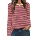 thumbnail image 2 of NuoCaiYun Women Blouses Fashionable Casual and Versatile Round-Neck Long-Sleeve Striped Printed Pullover Tops, 2 of 6