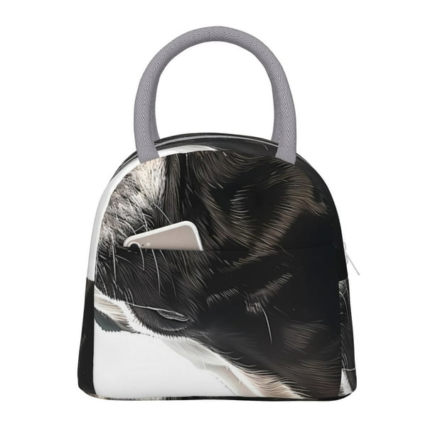 Fotbe Black And White Boston Terrier Bolsa de Almuerzo con Estampado, Lonchera Aislada, Contenedor de Comida Reutilizable Tipo Cooler a Prueba de Fugas