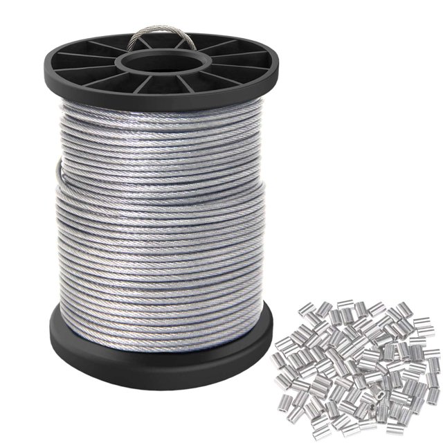 Alambre Para Colgar Cuadros Recubierto De Vinilo De 1,5 Mm Hasta 150 Libras 100 Pies (30,5 M) Carrete De Alambre Para Cuadros De Acero Inoxidable Con 40 Fundas De Aluminio Para Engarzar Alambre Pesado