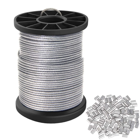 Alambre Para Colgar Cuadros Recubierto De Vinilo De 1,5 Mm Hasta 150 Libras 100 Pies (30,5 M) Carrete De Alambre Para Cuadros De Acero Inoxidable Con 40 Fundas De Aluminio Para Engarzar Alambre Pesado