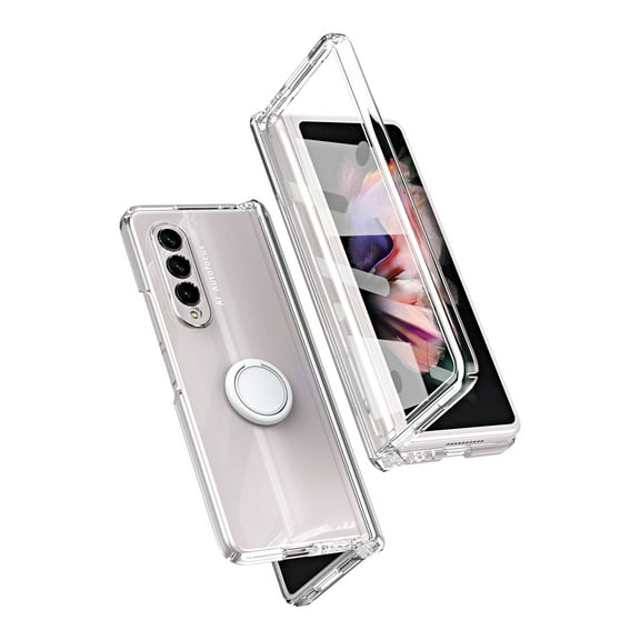 Allytech Galaxy Z Fold4 Case with Ring Holder,Z Fold4 Cover,Build-in Screen Protector Full Body Shockproof Solid Color Design Anti-Scratch Phone Case for Samsung Galaxy Z Fold4 - Clear
