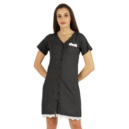 

Inkmeso Solid Button Down Nightgown Sleepwear For Womens V- Neck Nightshirt Sleepdress
