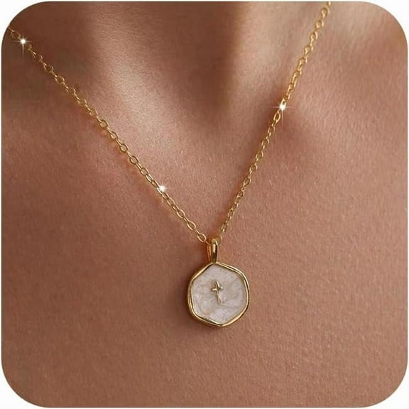 Tewiky Cross Necklace for Women-Dainty Simple 14k Gold Plated Cross Pendant Cute Necklaces for Women Jewelry