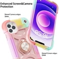 thumbnail image 4 of Compatible with iPhone 12/12 Pro Case 6.1 Inch with 360 Degree Rotate Ring Stand, Military Grade Drop Protection Rugged Heavy Duty Case 3 in 1 Protective Durable Cover (Rainbow Pink), 4 of 14