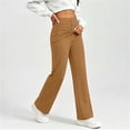 thumbnail image 6 of Women Button Decor Elastic High Waist Wide Leg Pants, Loose Casual Solid Trousers, Daily Street Lounge Pants with Side Pockets Khaki L(L), 6 of 7