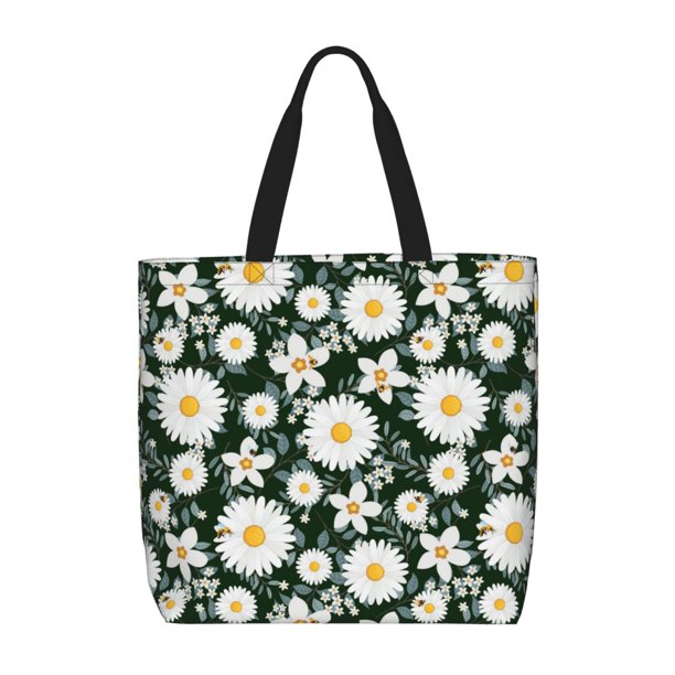 Easygdp White Daisies and Bee Bolsa Tote para Mujer, Bolso de Hombro para Trabajo, Playa, Viajes, Compras y Supermercado