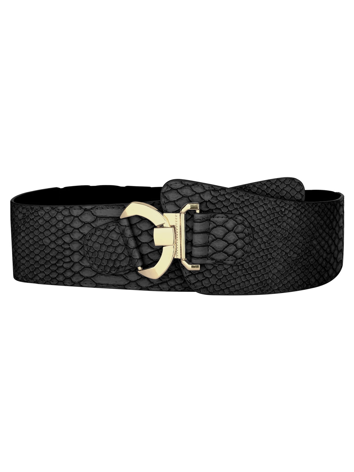 Unique Bargains Elastic High Waist Stretchy Slanted Wide Leather Belt