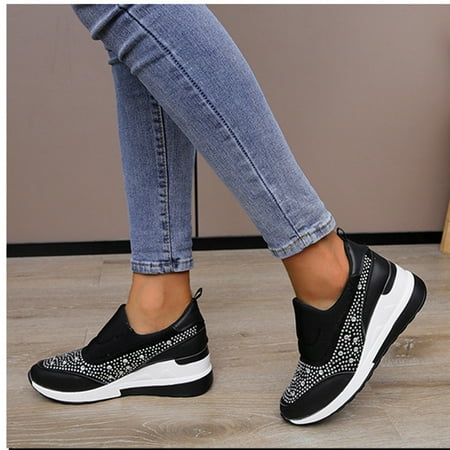 

Qiaocaity Women Shoes on Clearance Up to 20% off Wedge Shoes Women s Casual High-heeled Slip-on Shoes Fashion Casual Slip-on Black 36