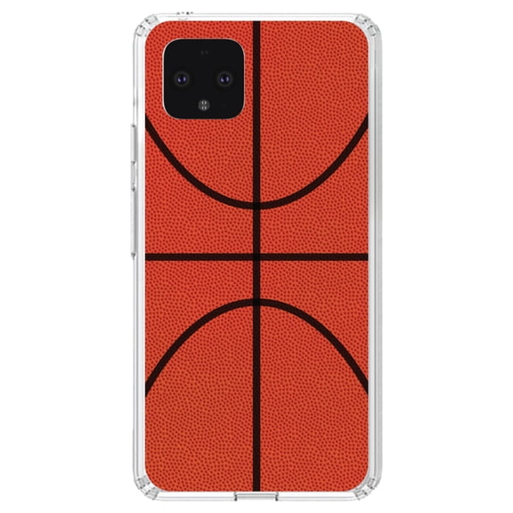 DistinctInk Clear Shockproof Hybrid Case for Google Pixel 4 XL (6.3" Screen) - TPU Bumper, Acrylic Back, Tempered Glass Screen Protector - Basketball Drawing - Show Your Love of Basketball