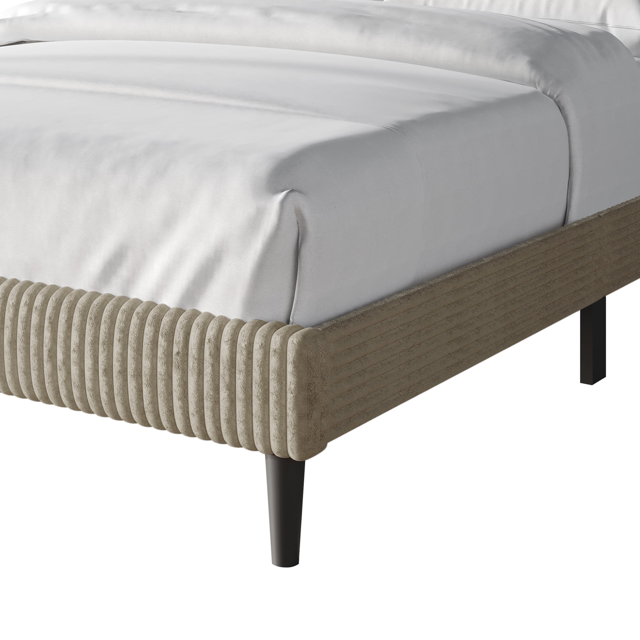 Castle Place Modern Wingback Corduroy Velvet Upholstered Twin Platform Bed, Beige