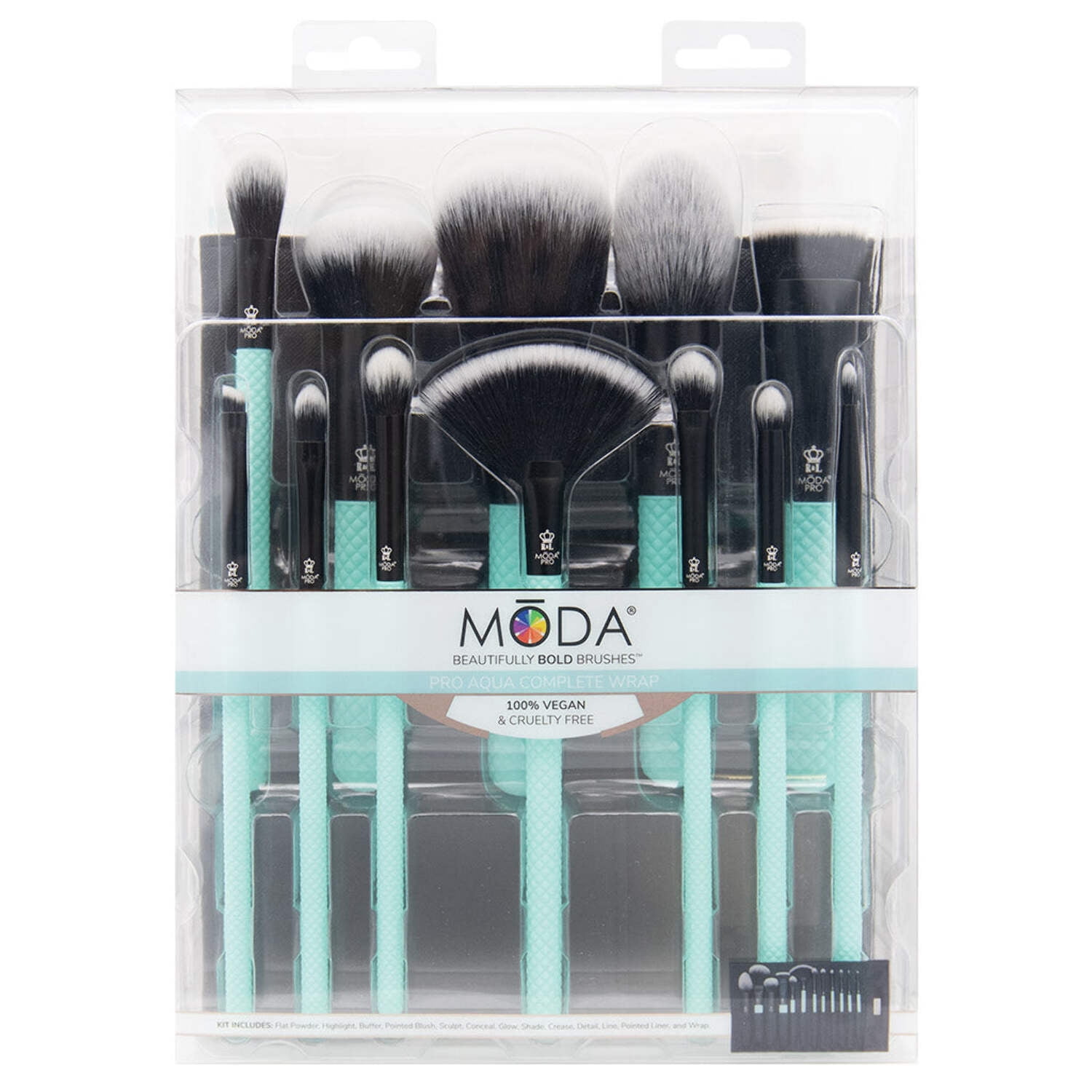 Moda Brush Pro Full Face 13pc Makeup Brush Set with  Wrap