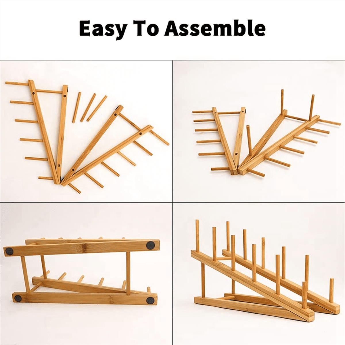 4 PCS Wooden Dish Rack Bamboo Plate Rack Stand Pot Lid Holder, Dish Drying Rack Kitchen Cabinet Organizer for Dish Plate,4 x Dish Rack,Wood color