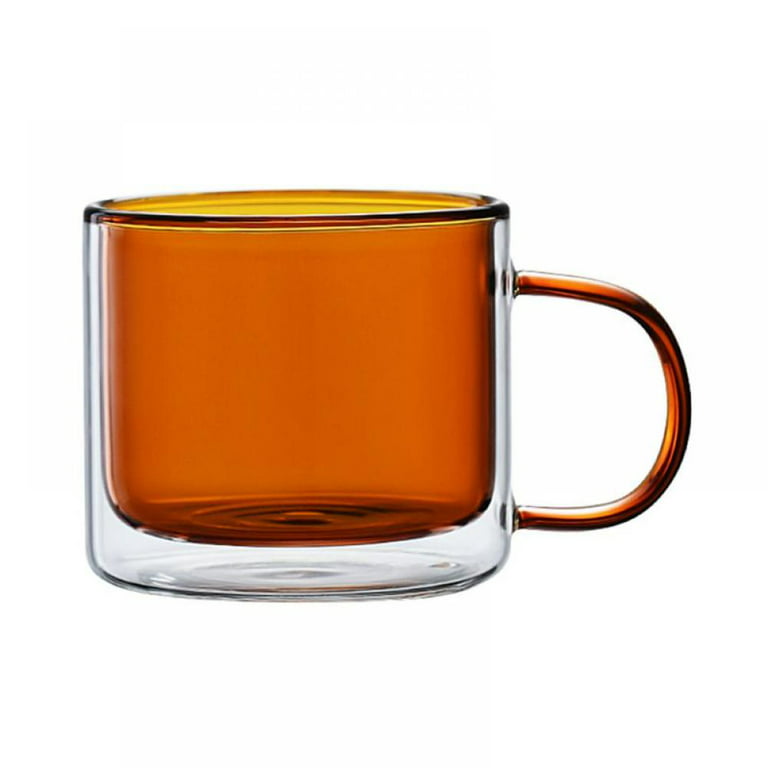 Clear&Colorful Double Walled Glass Coffee Mug (9oz), Insulated Coffee Mug  with Handle for Hot&Cold Drink, Clear Glass Cup for Latte, Cappuccino, Tea,  Beer 