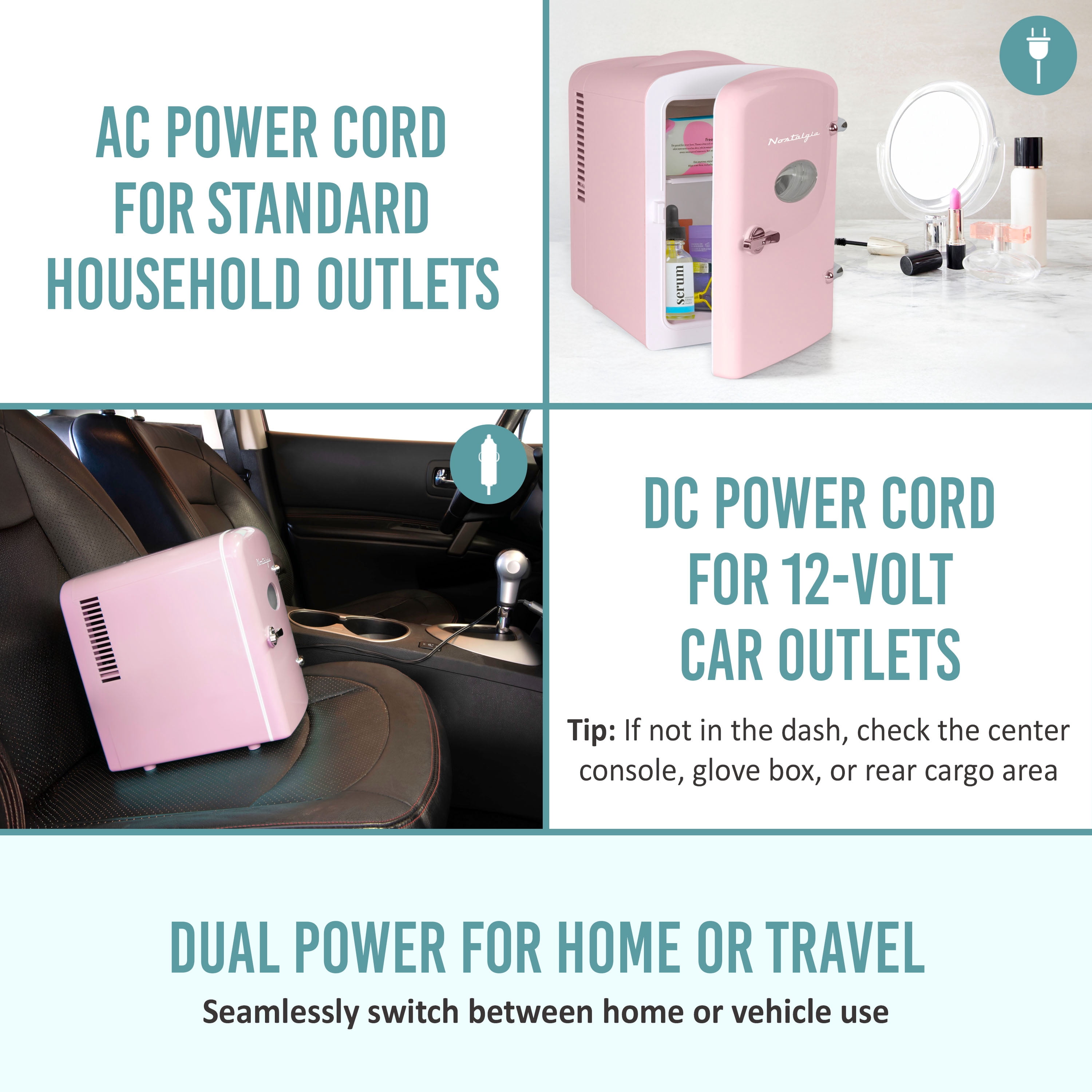 Nostalgia Retro 6-Can Display Fridge & Heater, Pink