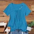 thumbnail image 5 of DENGDENG Summer Tops for Women 2024 Trendy Short Sleeve Fashion Button Square Neck Blouses Cute Petite Tops Shirts Dressy Tunic Tees 2024， Blue S, 5 of 8