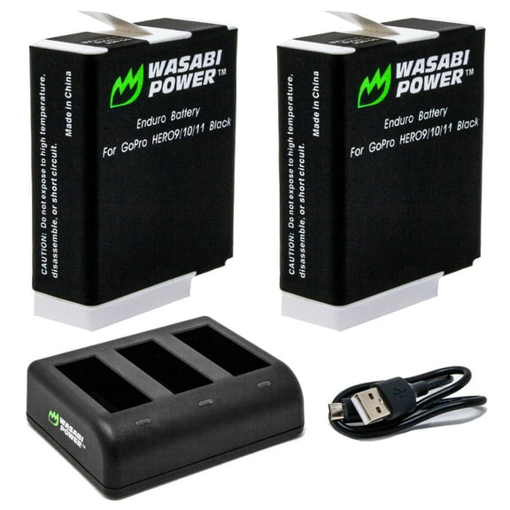 Wasabi Power GoPro Enduro Battery (2-Pack) and Triple USB Charger for GoPro HERO12, HERO11, HERO10, HERO9