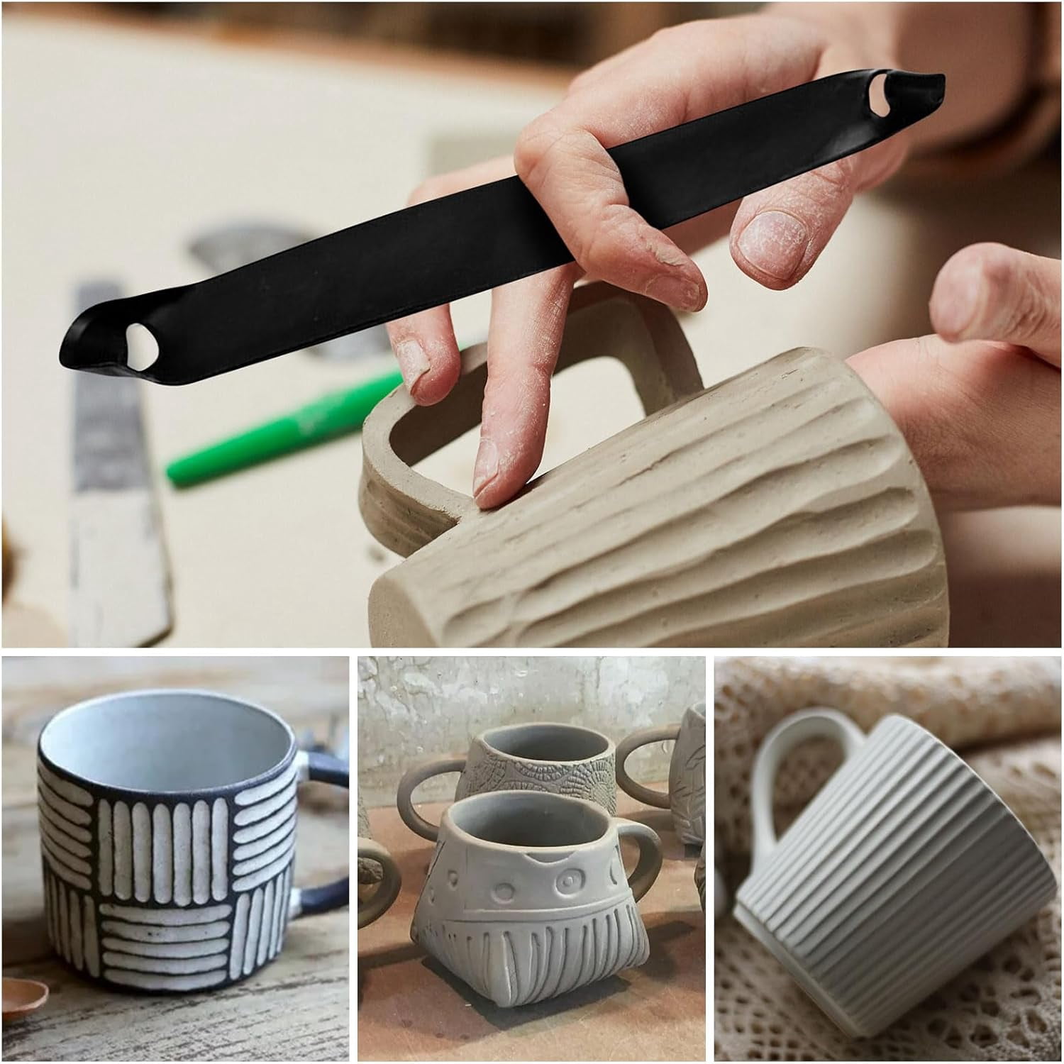 CATPAN Pottery Trimming Tool, Double-Ends Clay Sculpting Tools Carbon Steel Mud Tool Clay Pottery Modelling Carving Tool for Scraping/Texturing Easy to Use Modeling (L)