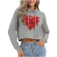 thumbnail image 3 of ClodeEU Crop Hoodeid Sweatshirts Tops for Women, Funny Heart Graphic Valentine Shirts , Long Sleeve Valentine Pullover Tops H-Gray,Womens Plus XXL, 3 of 8