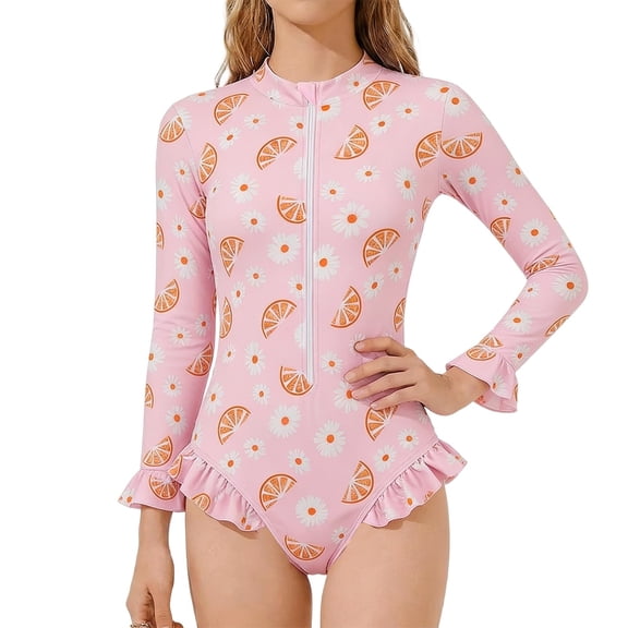 Girls Swimsuit One Piece Size 7 Tummy Control Tankini for Girls Quick Dry Tropical Print Bathing Suit with Mesh Cover Ups Summer Girl's Swimwear Pink6-7 Years