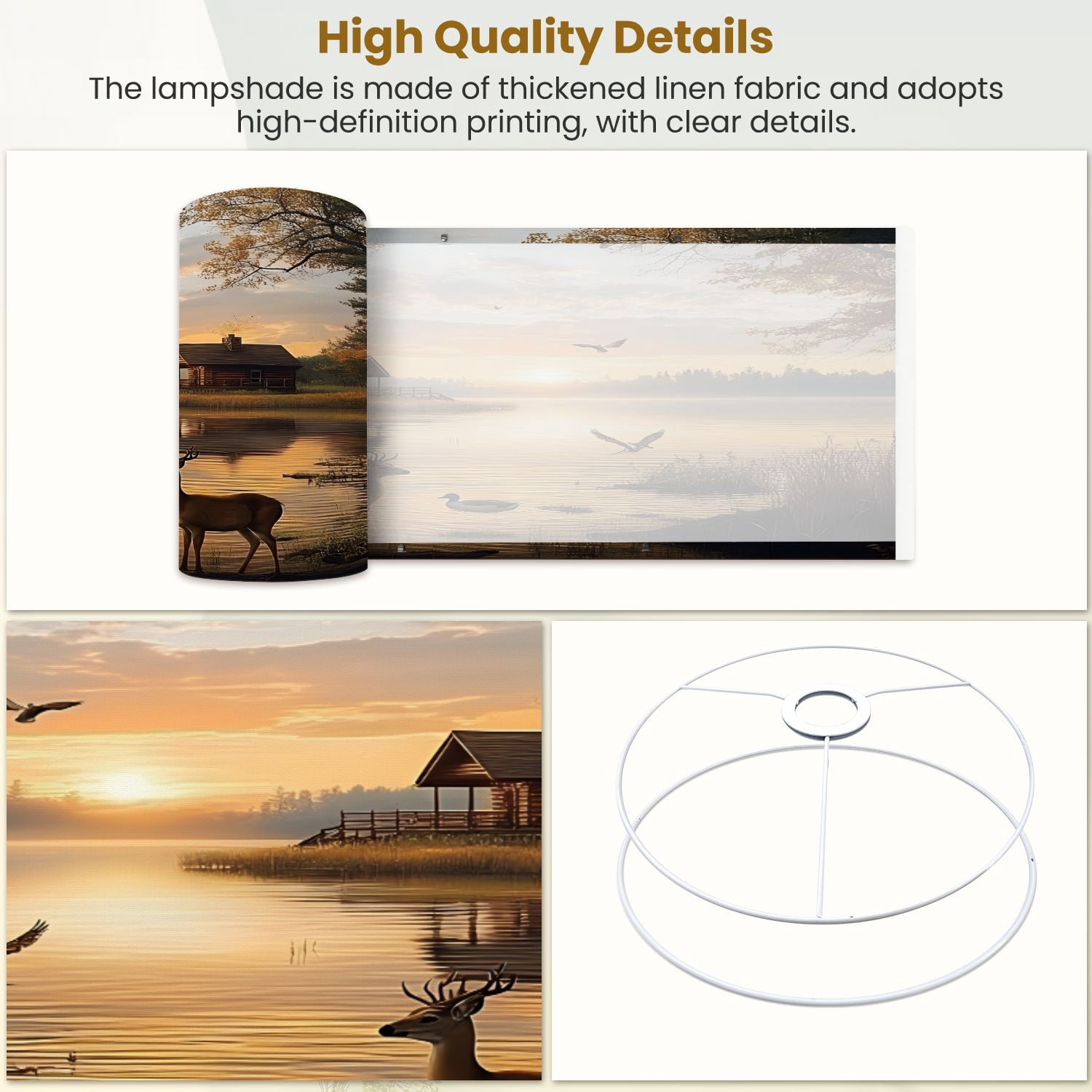 Lampshades 2 Pack Animal Deer Vintage Wildlife Rustic Duck Cabin Sunset Lake Realistic 13"x13"x10" Light Shade for Table Lamps Floor Lamps Drum Lamp Shades Lampshade Replacement Easy Assembly