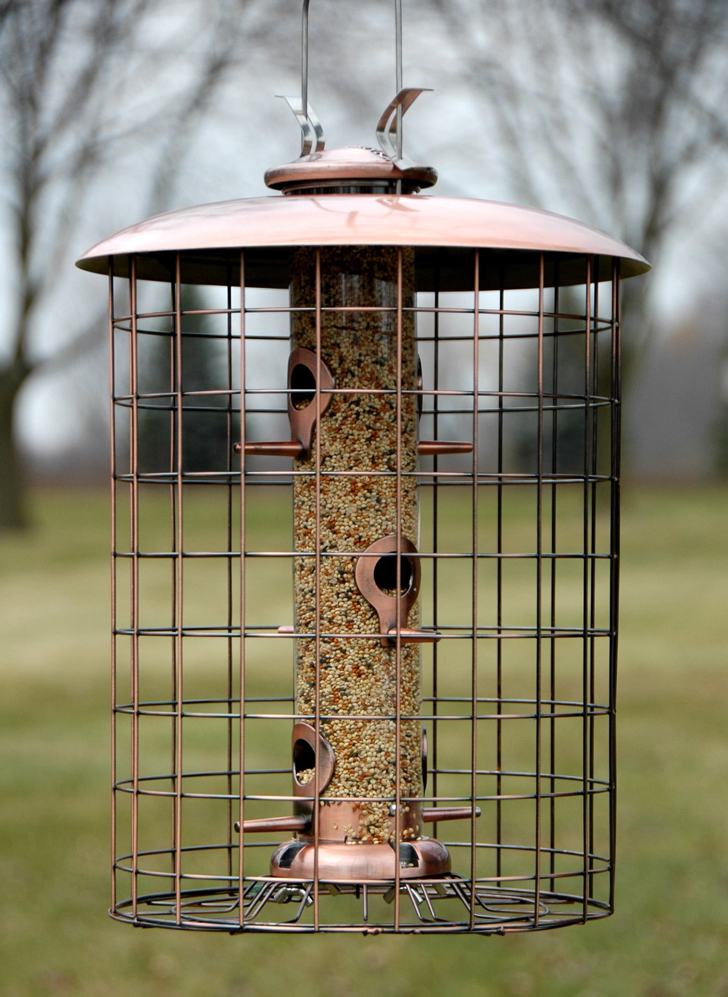 Woodlink Coppertop Caged 6 Port Hanging Bird Feeder w/ Squirrel-Proof Grid