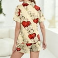 thumbnail image 5 of Dwralegc Womens Valentin's Day Pajamas Shorts Set Heart Printed Short Sleeve Button Down Lapel Pajamas and Shorts Cute Loose Fit Sleepwear 2 Piece Pjs Shorts Set Beige M, 5 of 5