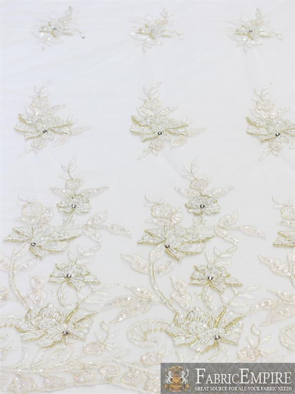 Antique Florence Embroidered Sheer Organza Fabric By the yard 