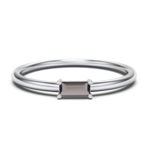 Bague Baguette Empilable Est-Ouest - Quartz Fumé (Juin)