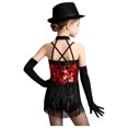 thumbnail image 2 of Kaerm Kid Girls Modern Latin Dance Outfit Halter Sequin Fringed Leotard with Gloves Red 14, 2 of 7