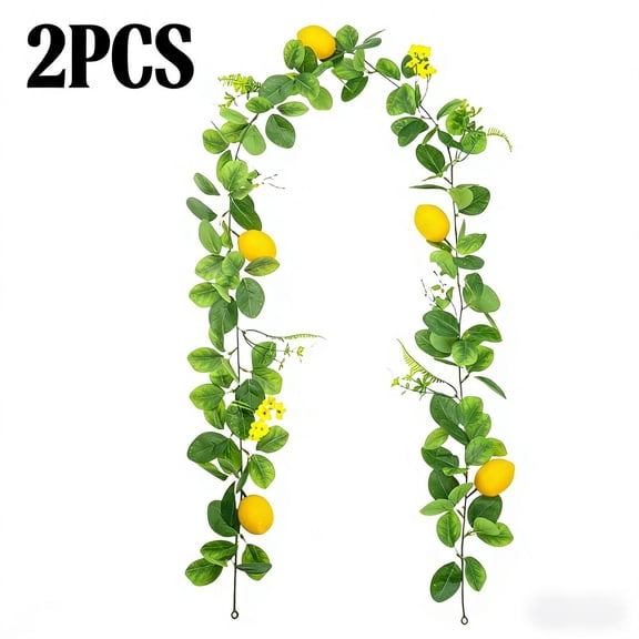 2 Pcs Lemon Artificial Vines, Lemon Silk Vine Garland with Green Leaves, Fake Hanging Plants Greenery Decor for Home, Bedroom, Wall, Party, Wedding Decoration