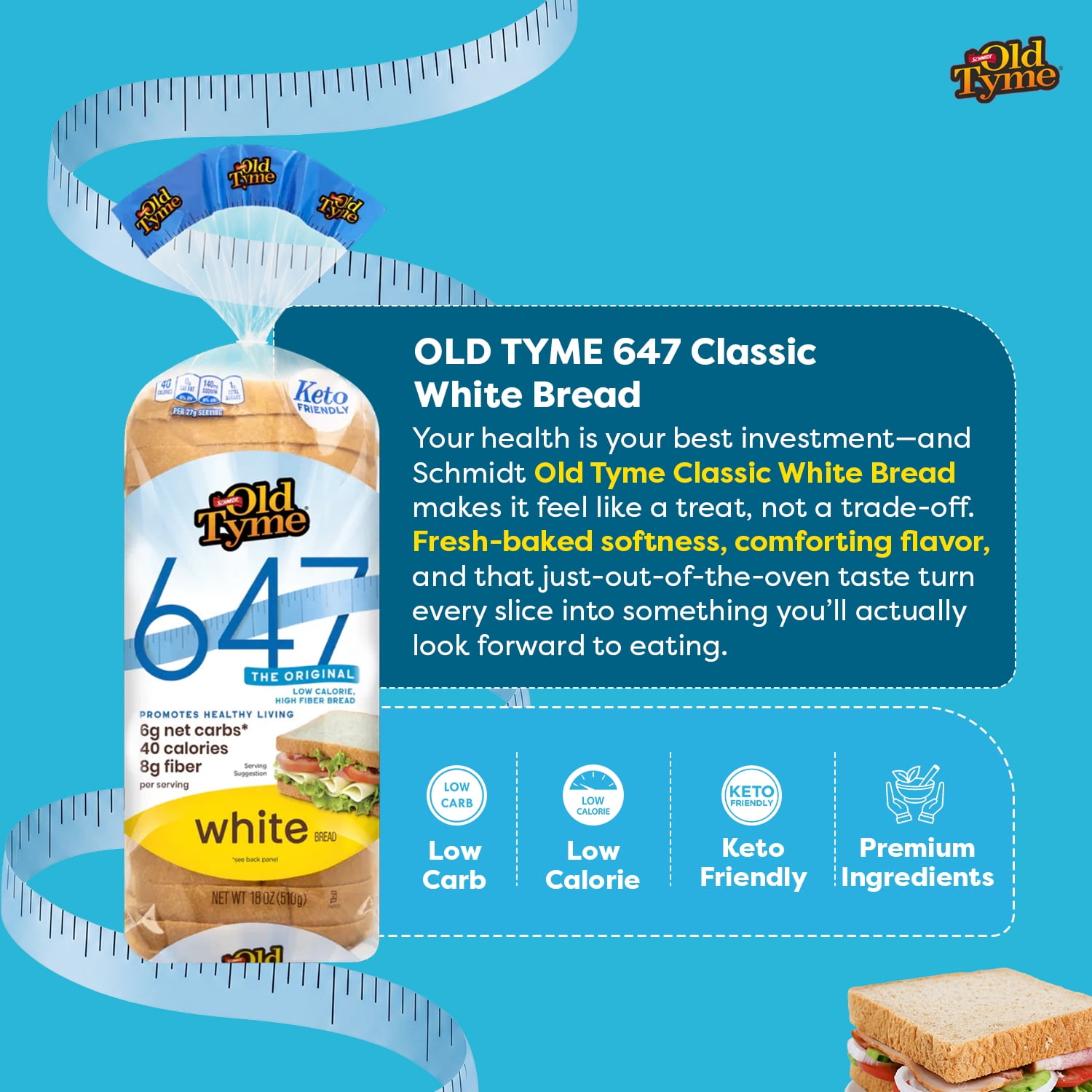 Schmidt Old Tyme 647 White Bread, Keto Friendly, 18 oz Freshly Baked Loaf