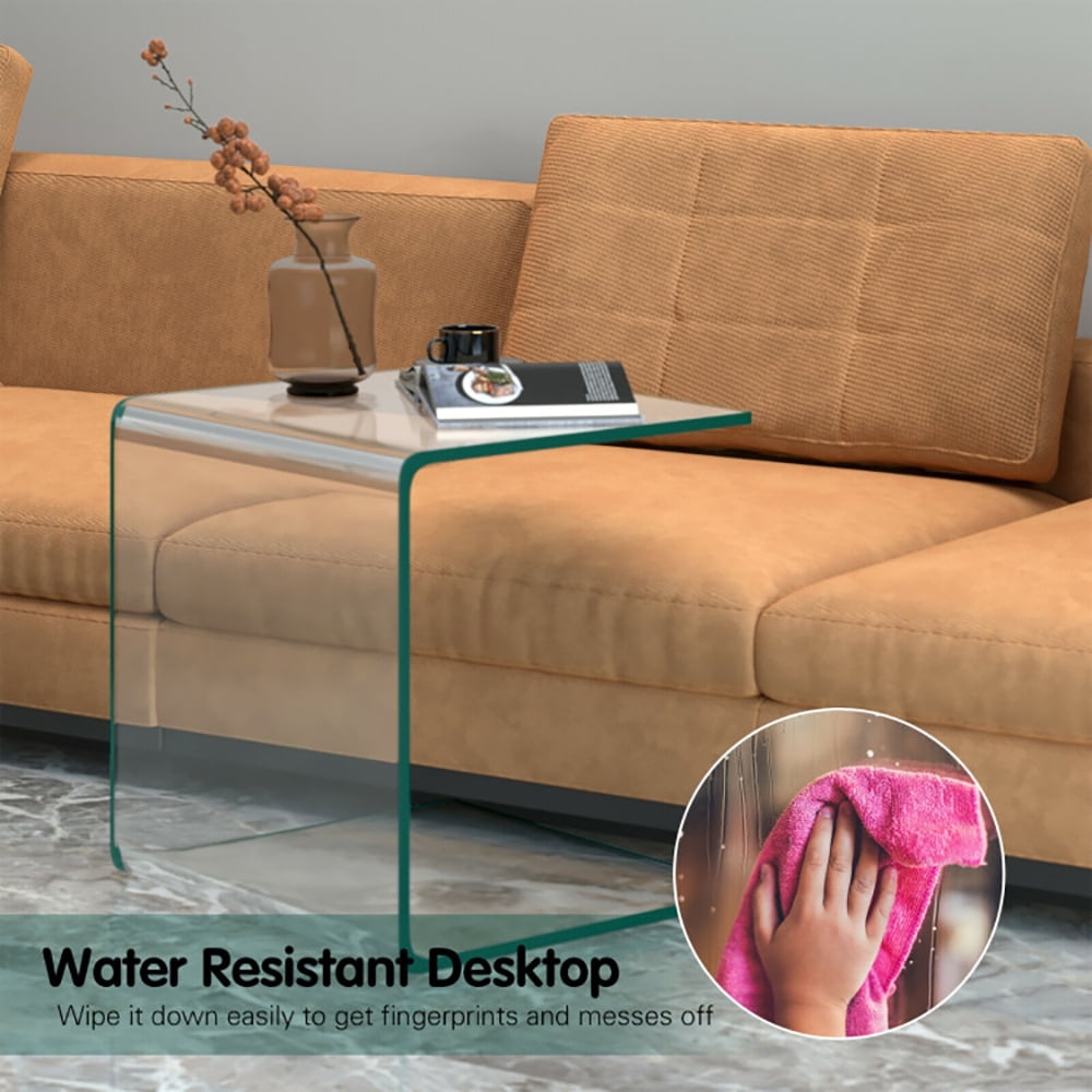 Finihen End Table, 18 x 18 x 16 Inch Tempered Waterfall End Table with non-Slip Pad, Sofa Side Table, for Living Room, Bedroom, Transparent Finihen End Table, 18 x 18 x 16 Inch Tempered Waterfall End Table with non-Slip Pad, Sofa Side Table, for Living Room, Bedroom, Transparent