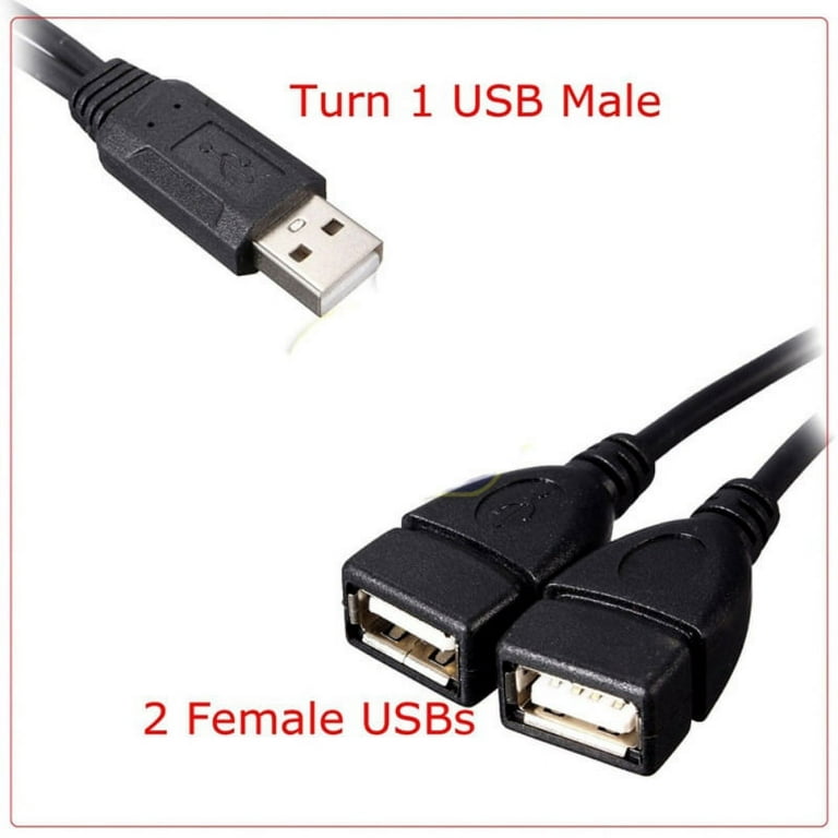 TECHGEAR USB 2.0 Male to 2 Dual USB Female Jack Adapter Cable for