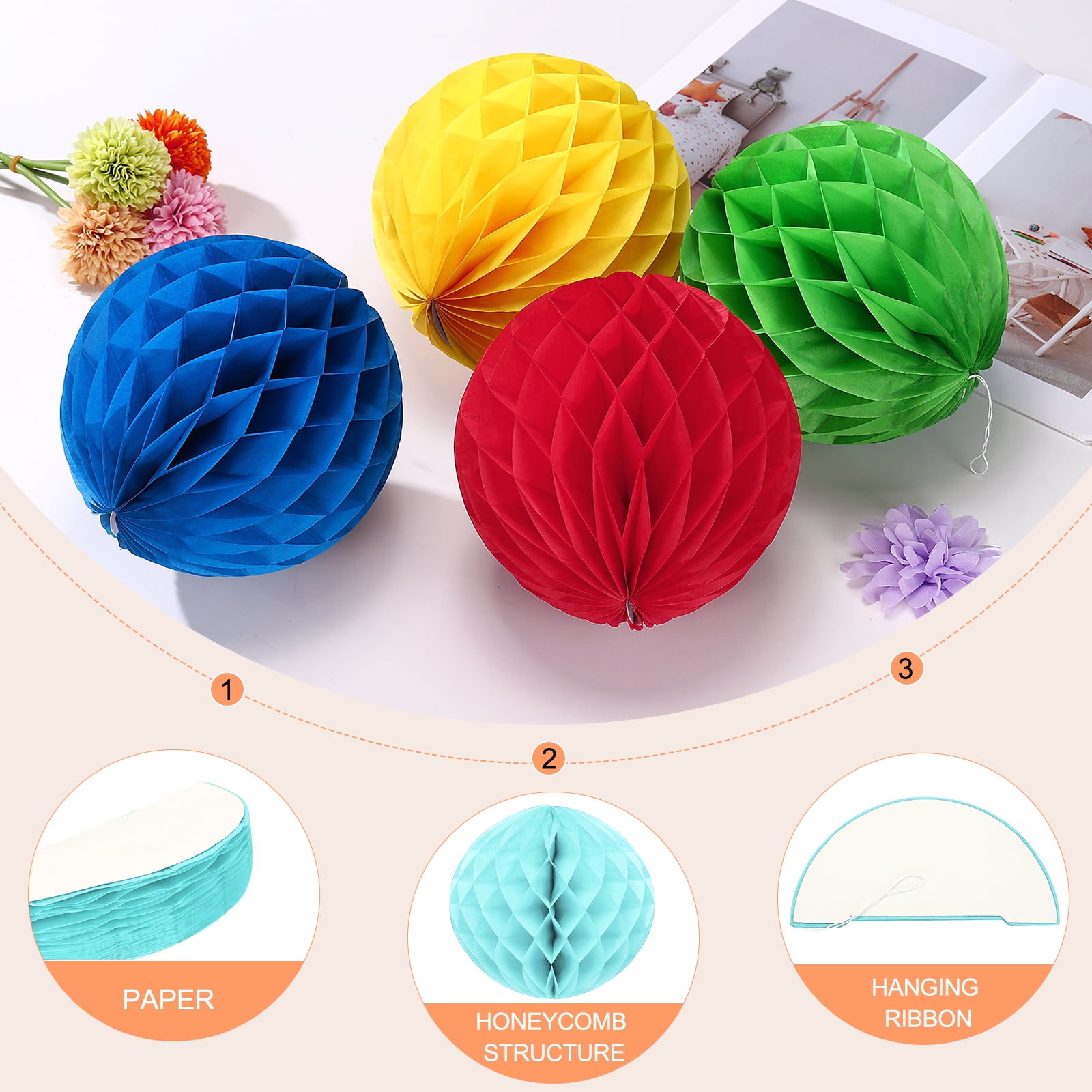 Uxcell 8 Pcs Honeycomb Balls, 10" Dia Honeycomb Flower Paper Pom Poms Paper Flowers Crafts for DIY Crafting Home Decor Birthday Christmas Party, Light Blue