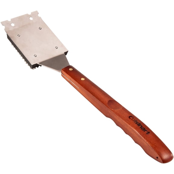 Cuisinart Wood Grill Cleaning Brush, with Stainless Steel Bristles & Scraper Head, Brown