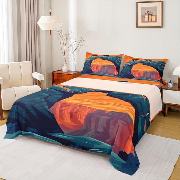 Feelyou Western Mountain Kid Twin Sheet Sets, Cartoon Animal Bedding, 3 Pieces