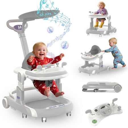 MINGYI 4-in-1 Baby Walker - Multi-functional, Height Adjustable, Foldable Design (Gray)