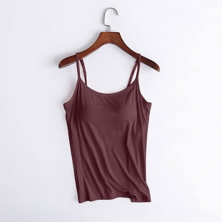 Pxxlle Built in Bra Tank Tops for Women Camisole Tops with Chest Pads Underwear Spaghetti Straps Sports Bottoming Shirt Solid Color Yoga Vest Tops