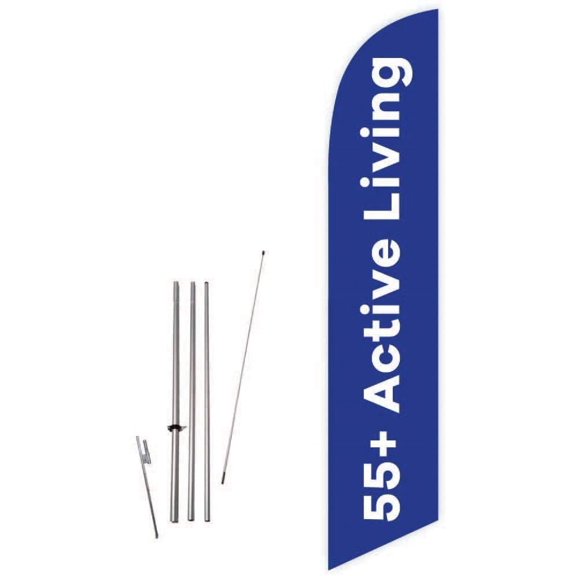Cobb Promo 55  Active Living Blue Feather Flag with Complete 15ft Pole kit and Ground Spike