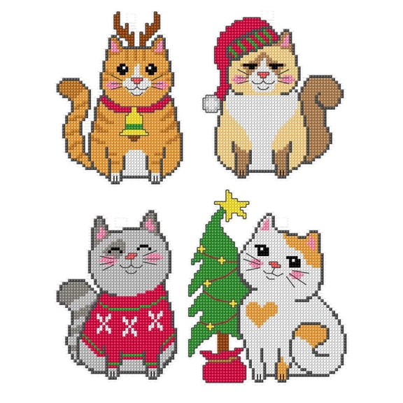 Counted cross stitch kit with plastic canvas "Christmas cats" set of 4 designs 7689