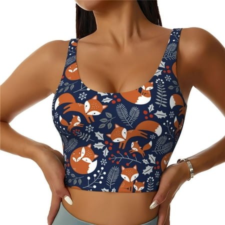 Matuu Vintage Blue Fox Family for Women s Sports Bra - Soft  Comfortable and Breathable Sports Vest for Yoga  Fitness  and Dance-XX-Large