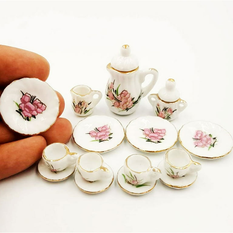 1:12 Miniature Porcelain Tea Cup Set - 15 pcs - Alice-in