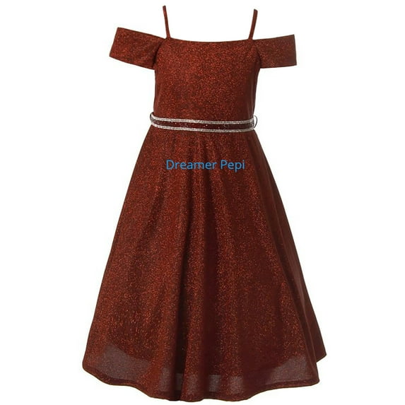 Big Girls' Off Shoulder Shiny Holiday Christmas New Year Flower Girl Dress Burgundy Size 14 (MB3K96)