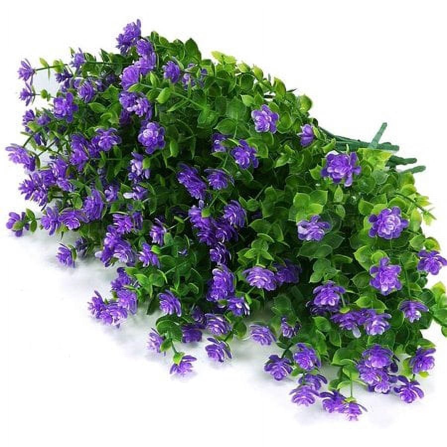 Sinhoon 12 Bundles Outdoor Artificial Flowers UV Resistant Fake Boxwood Plants, Faux Plastic Greenery for Indoor Outside Garden Home Wedding Farmhouse Decor (Purple)