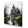 thumbnail image 2 of Designart "Mystic Landscape with a Haunted House" Landscapes Canvas Wall Art - Coastal Grey Landscape Cottage Entryway Wall Art, 2 of 6