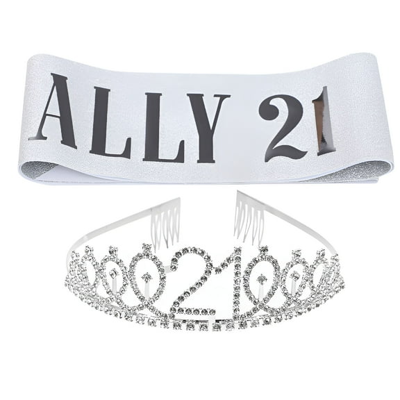 TELOLY 1 Set Birthday Sash Tiaras Girls 21st Birthday Crown Headdress Party Decoration