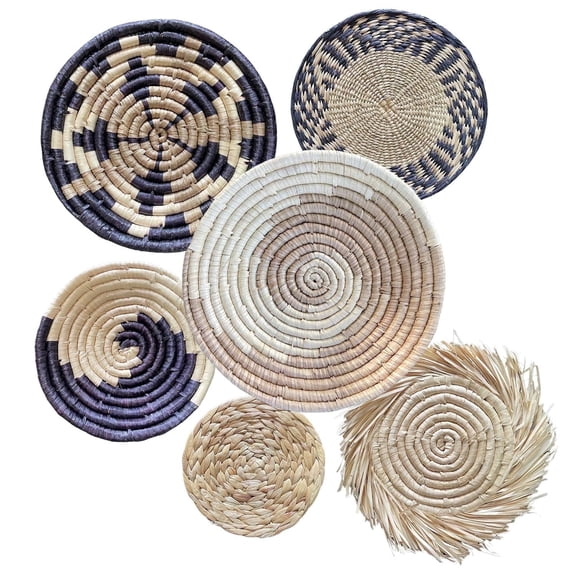 LAQUEDECRAFT Boho Round Handmade Wall Basket Decor Set 6 for Living Rooms, Bedrooms, Kitchen, Home (Bohemian)