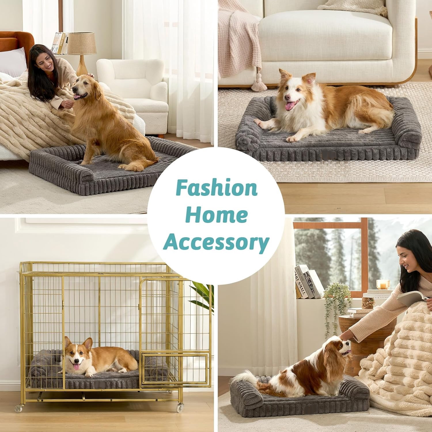 Katieovy Orthopedic Dog Beds for Large Dog,42 inch Removable Washable Dog Beds with Sides,Non-Slip Bottom Memory Foam Large Pet beds,Dark Gray